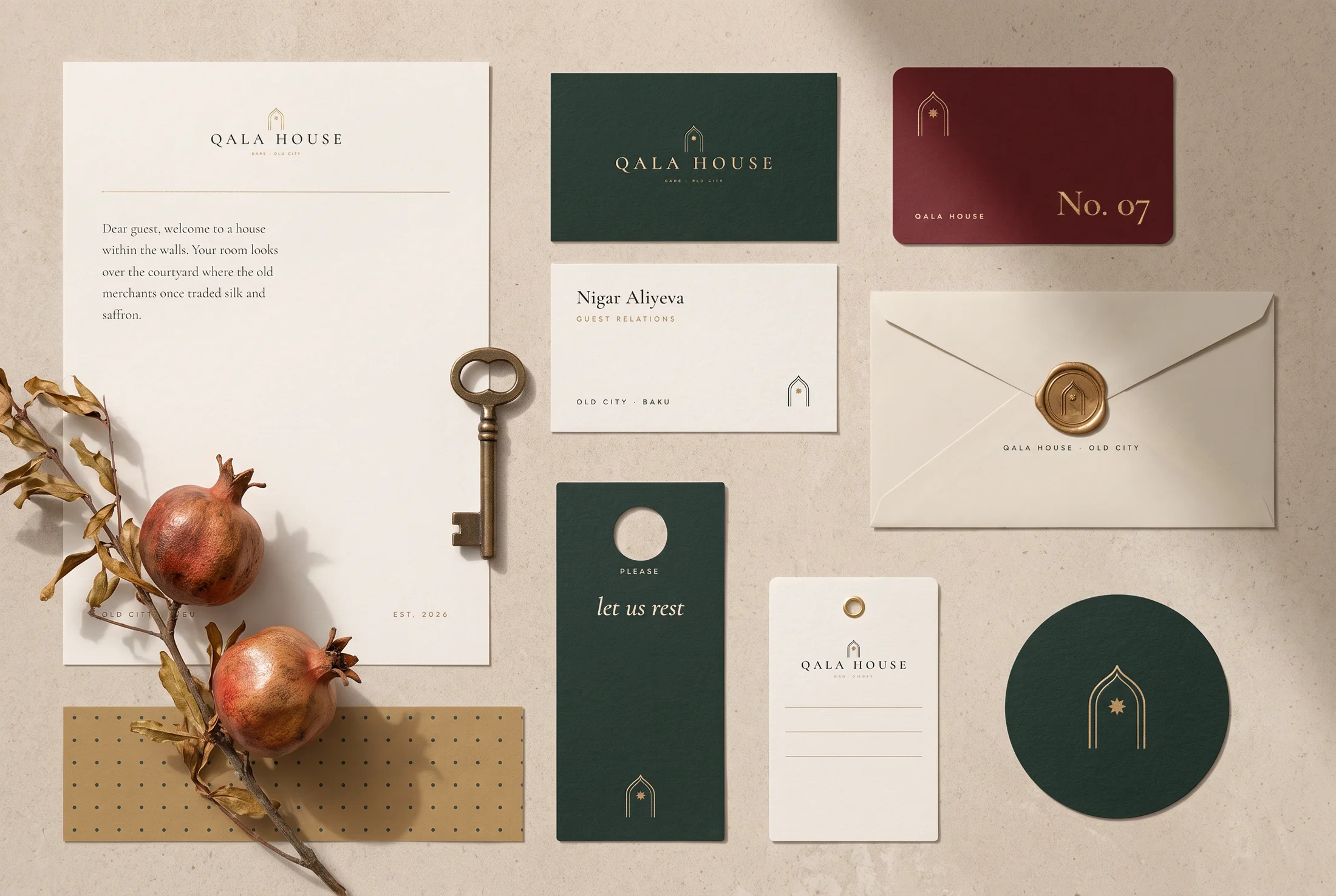Qala House stationery and key card