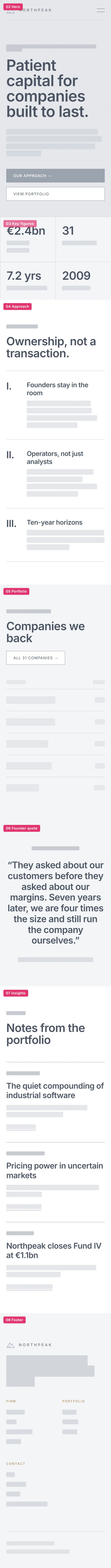 Northpeak home page wireframe at 390 pixels