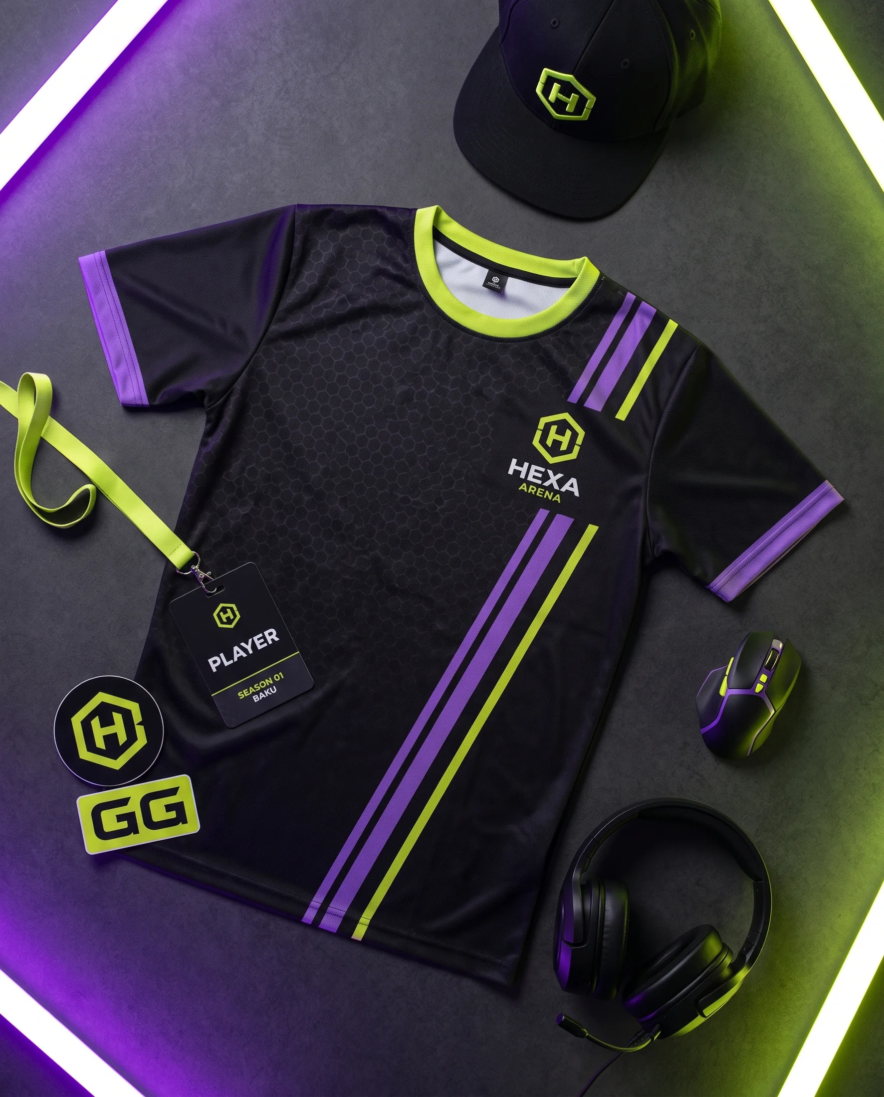 Hexa Arena season one jersey, cap, badge and stickers