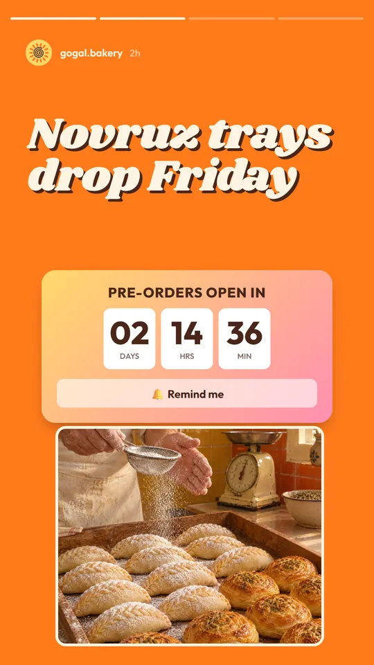 Gogal bakery Instagram Story with a countdown sticker