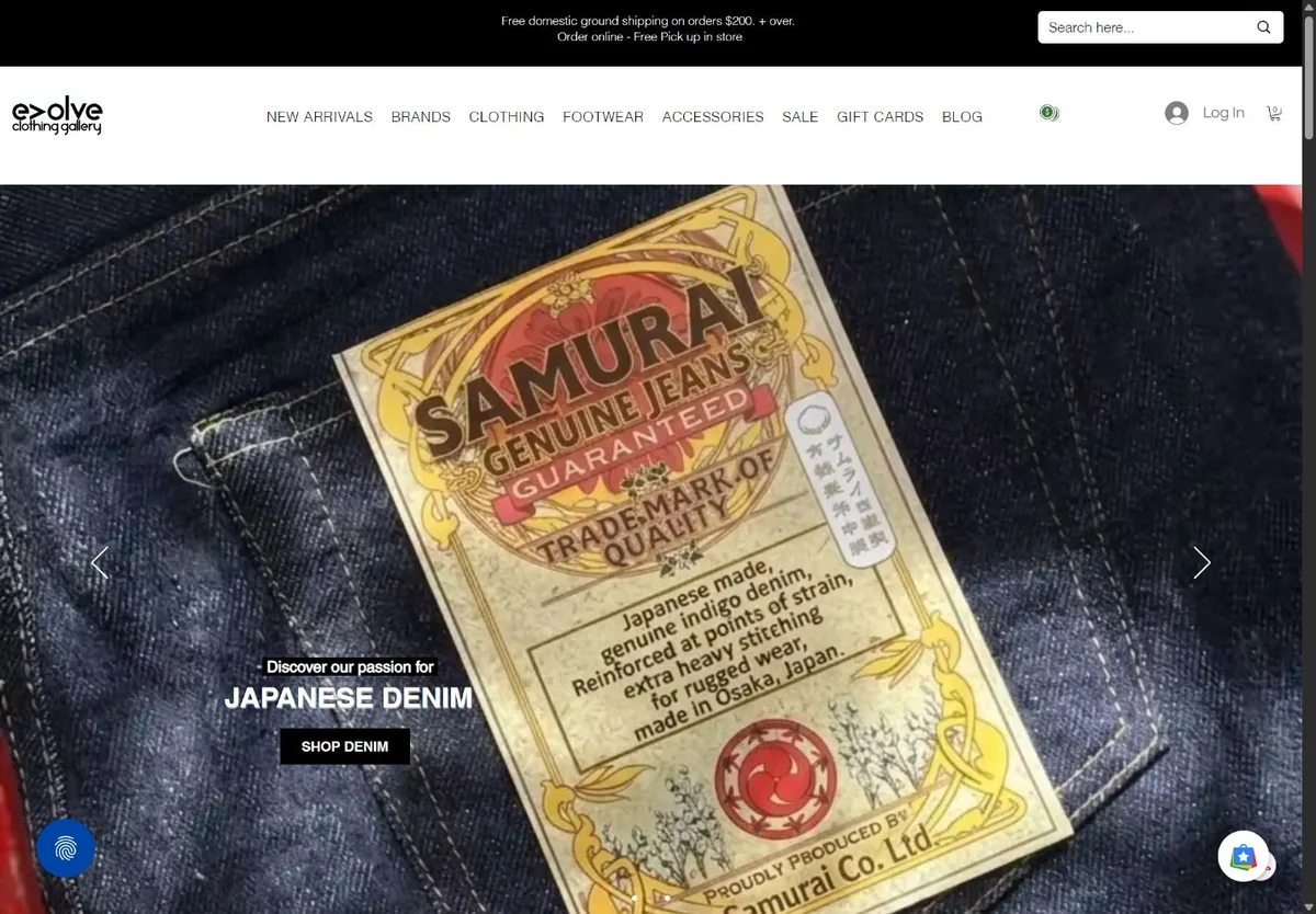 Evolve Clothing Gallery website preview