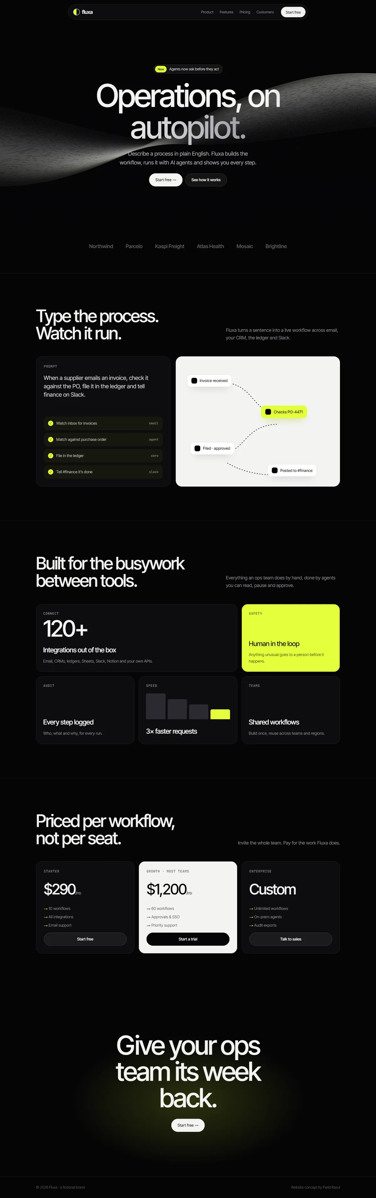 Fluxa website, full page