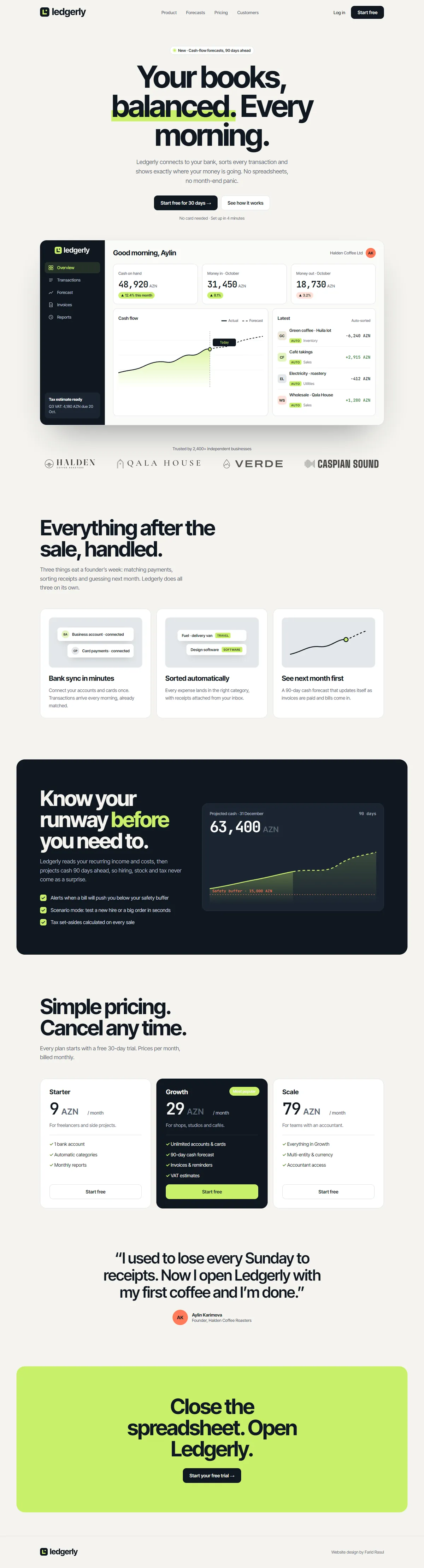 Ledgerly website, full page