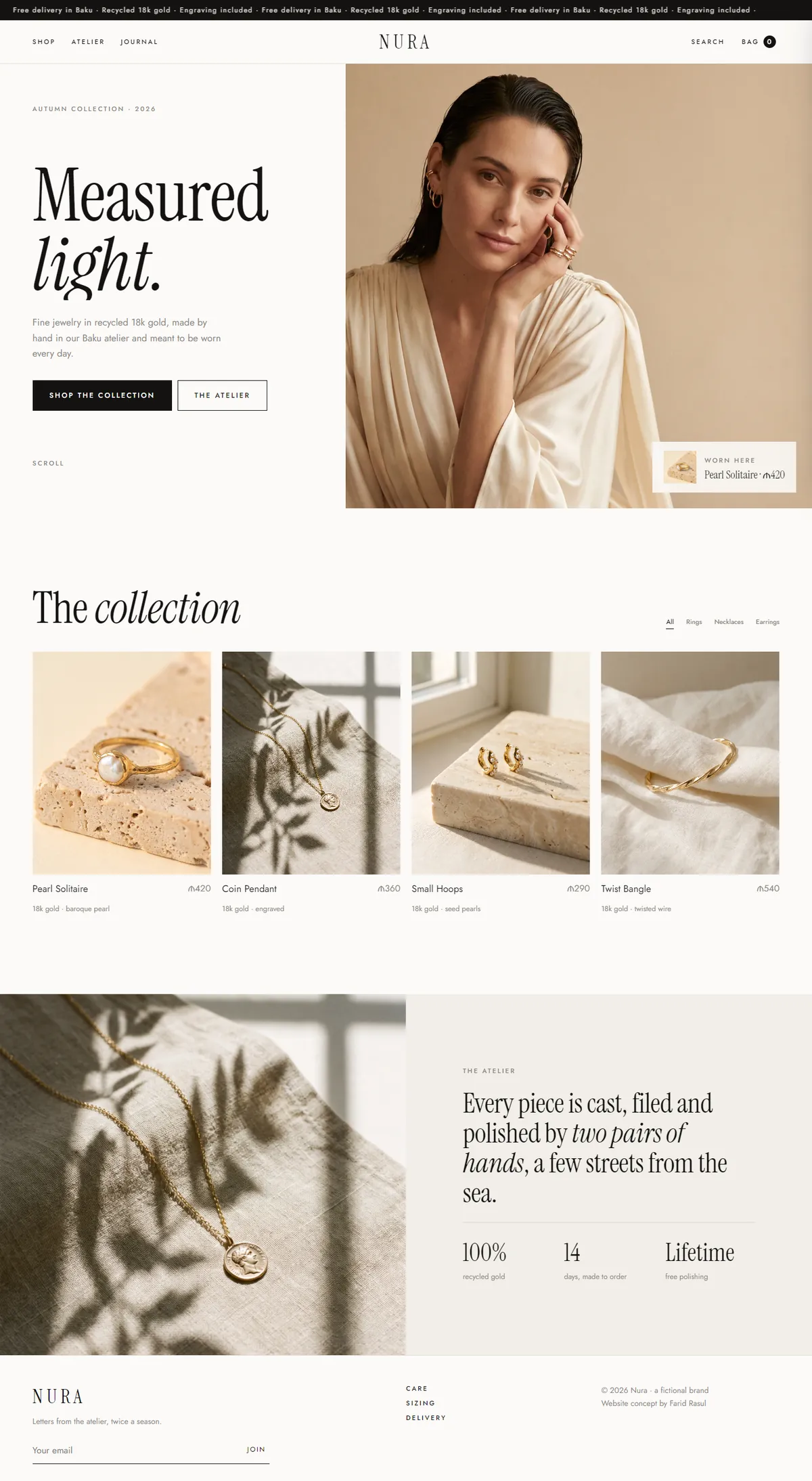 Nura website, full page