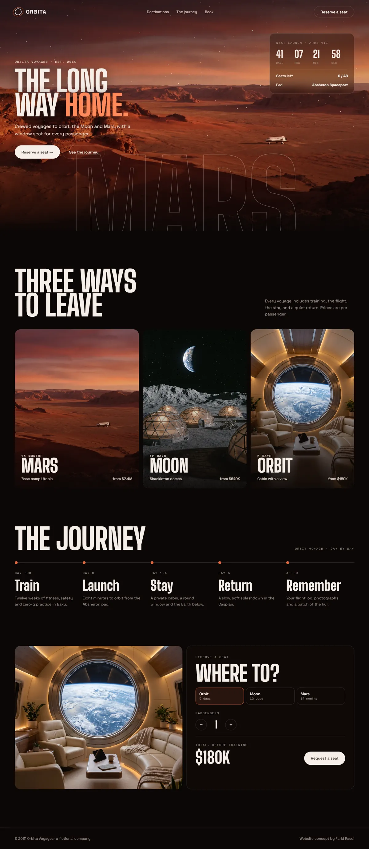 Orbita Voyages website, full page
